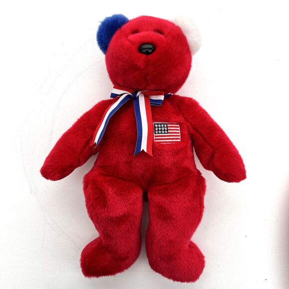 TY Beanie Buddy AMERICA the Bear (Red Version) 14 inch Stuffed Toy No Ear Tag - Picture 3 of 7